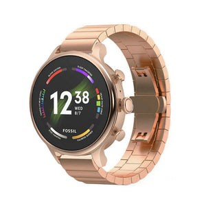 Metal Strap, rose gold, on a watch, 3/4 front view