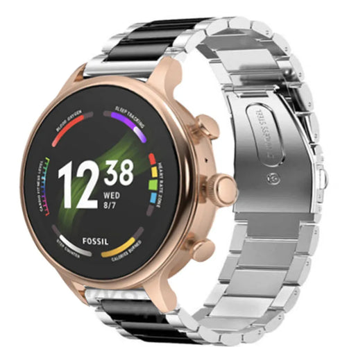 Steel Strap, silver/black, on a watch, 3/4 front view