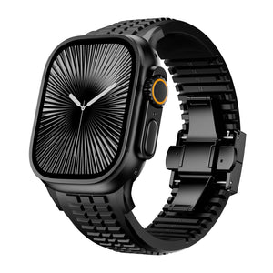 Premium Silicone Strap, black, on a watch, 3/4 front view
