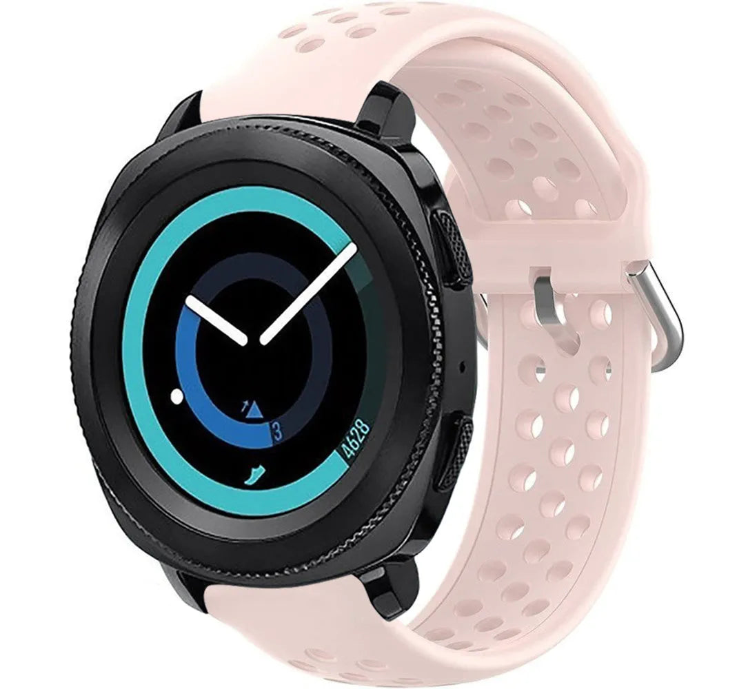 Breathable Silicone Strap, pink, on a watch, 3/4 front view