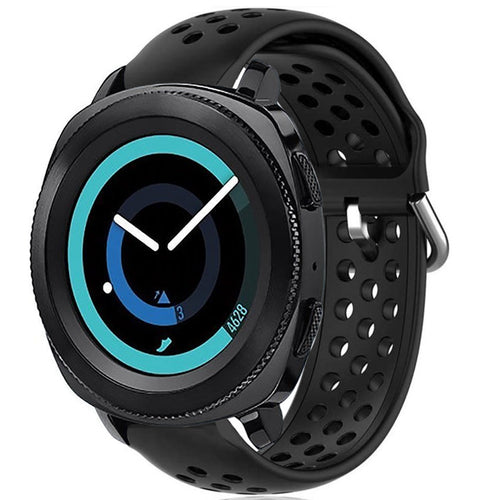 Breathable Silicone Strap, black, on a watch, 3/4 front view