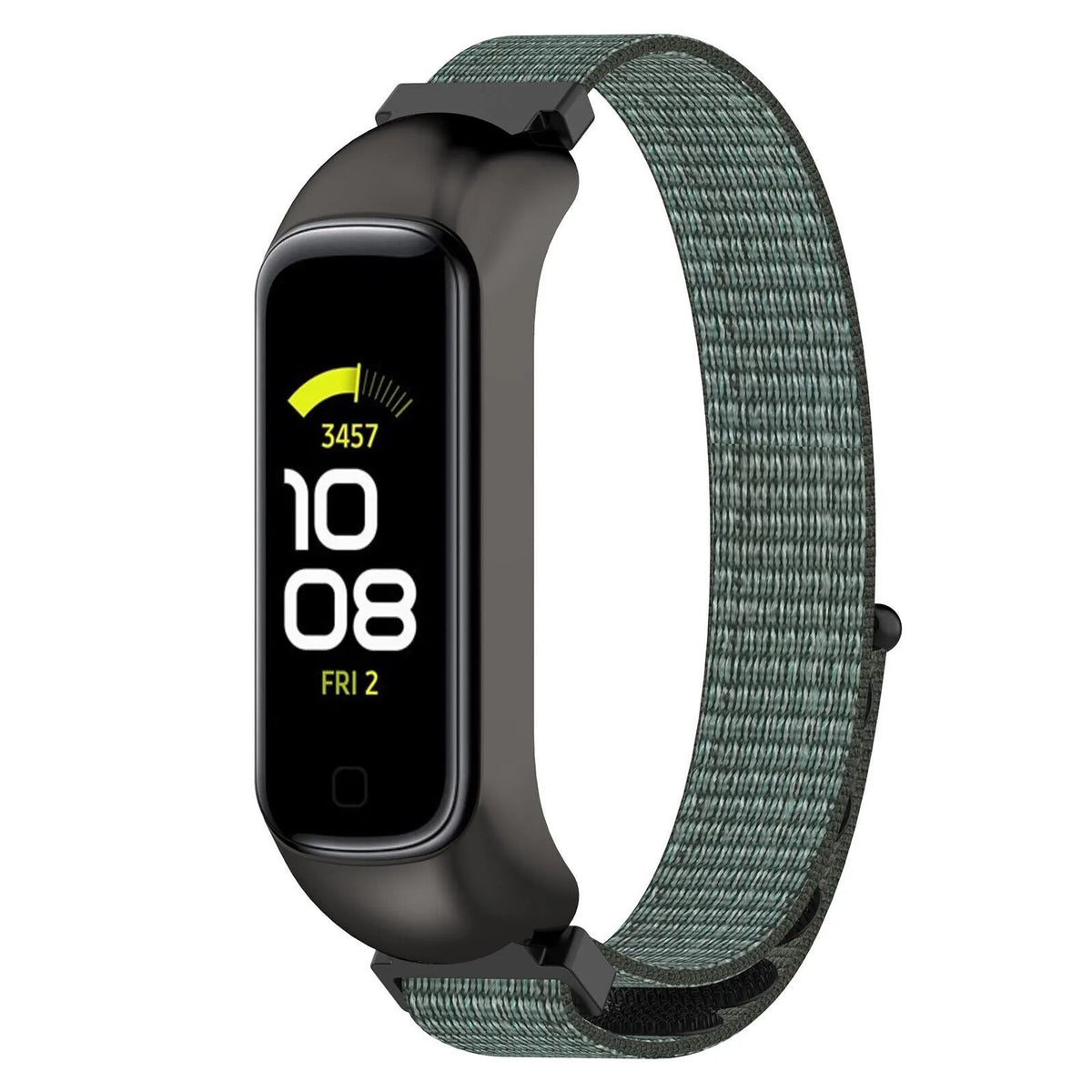 Nylon Strap, grey-green, on a watch, 3/4 front view