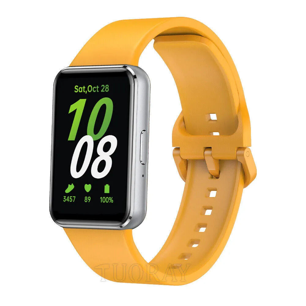 Silicone Strap, yellow, on a watch, 3/4 front view