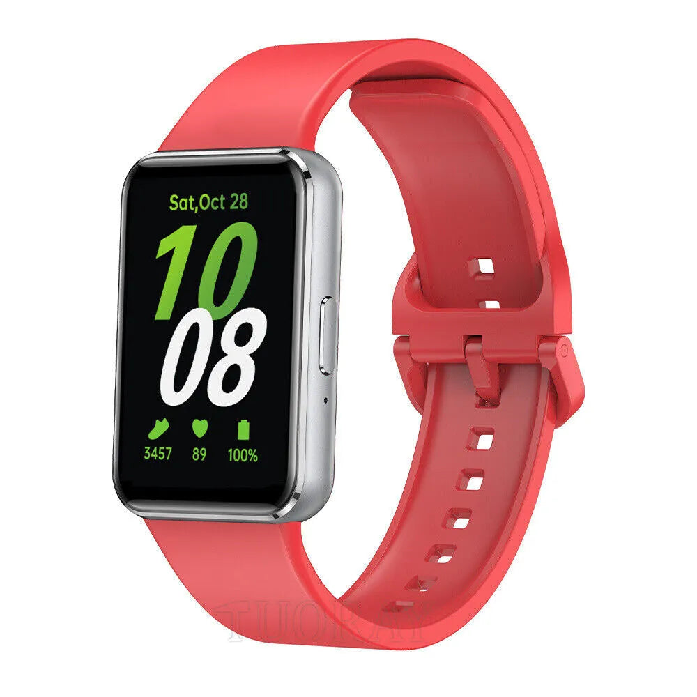 Silicone Strap, red, on a watch, 3/4 front view