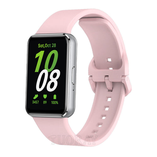 Silicone Strap, pink, on a watch, 3/4 front view