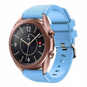 Twill Silicone Strap, sand blue, on a watch, 3/4 front view