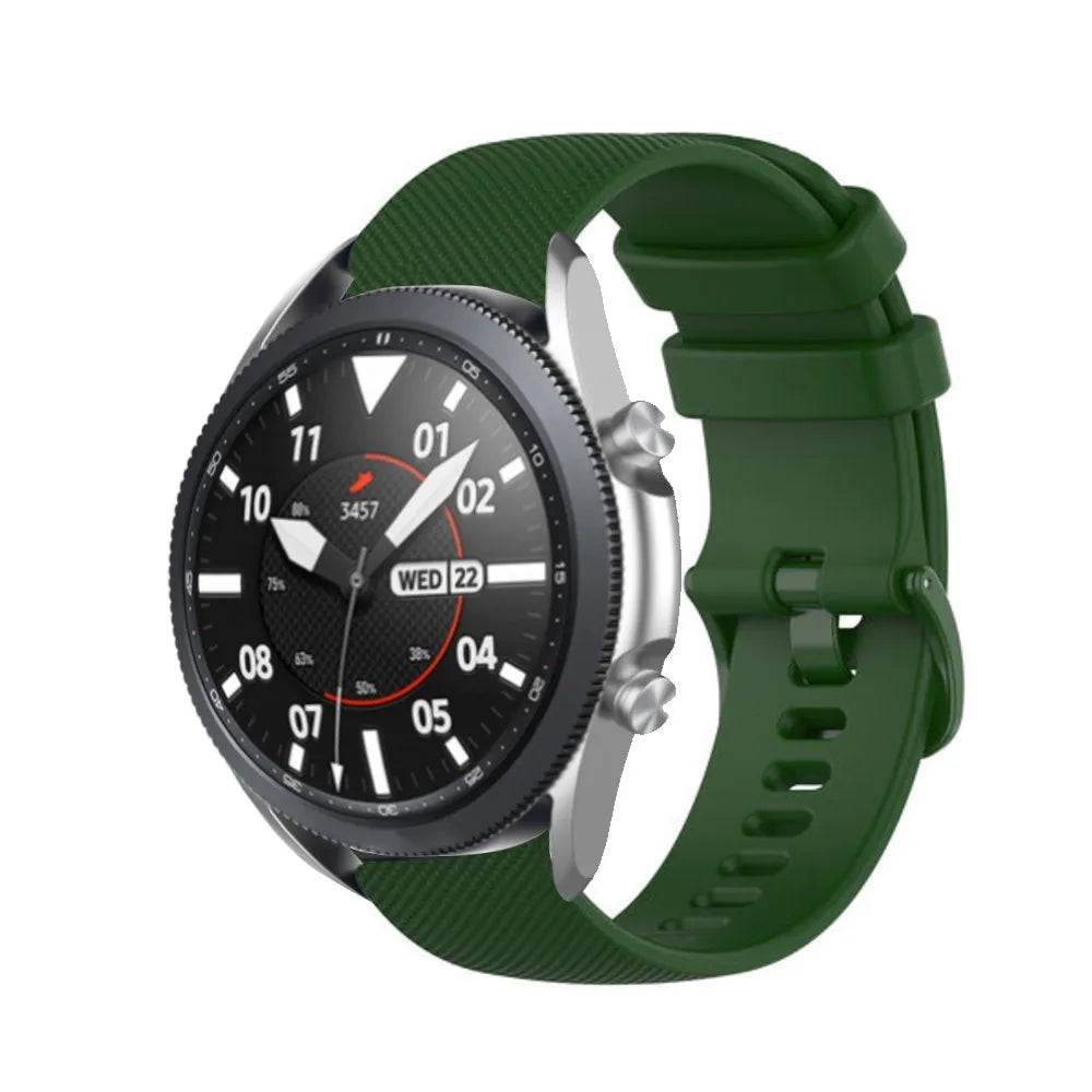 Premium Silicone Strap, army green, on a watch, 3/4 front view