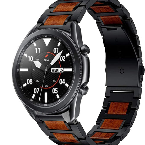 Wood Steel Strap, black, on a watch, 3/4 front view