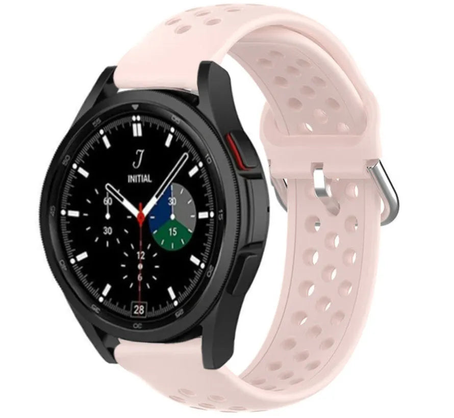 Breathable Silicone Strap, pink, on a watch, 3/4 front view