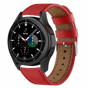 Modern Leather Strap, red, on a watch, 3/4 front view