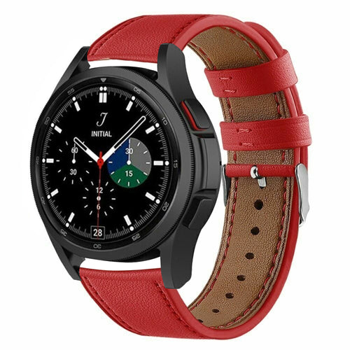 Modern Leather Strap, red, on a watch, 3/4 front view