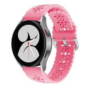 Patterned Silicone Strap, bright pink, on a watch, 3/4 front view
