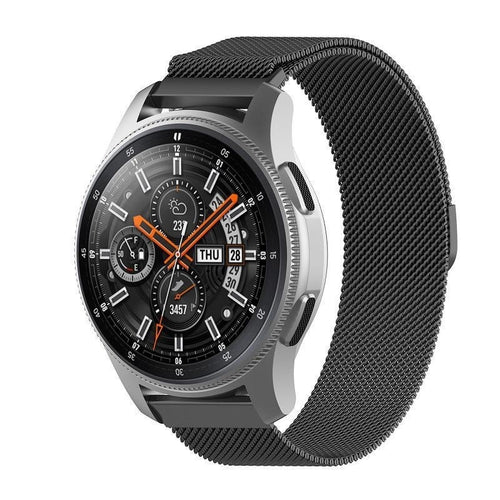 Milanese Strap, black, on a watch, 3/4 front view