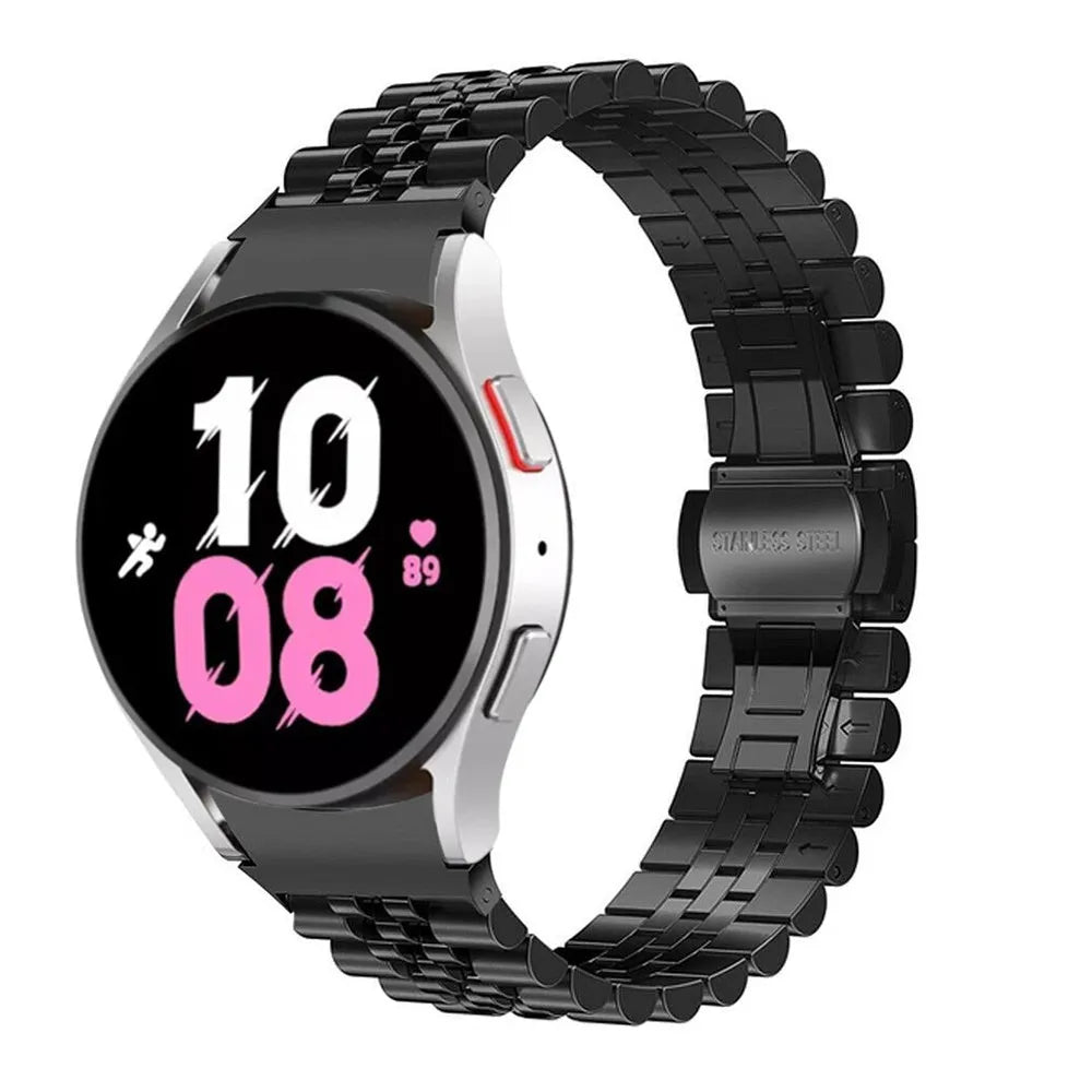 Jubilee Steel Strap, black, on a watch, 3/4 front view