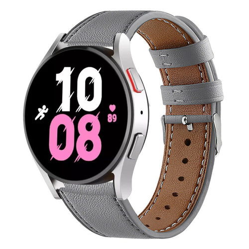 Modern Leather Strap, grey, on a watch, 3/4 front view