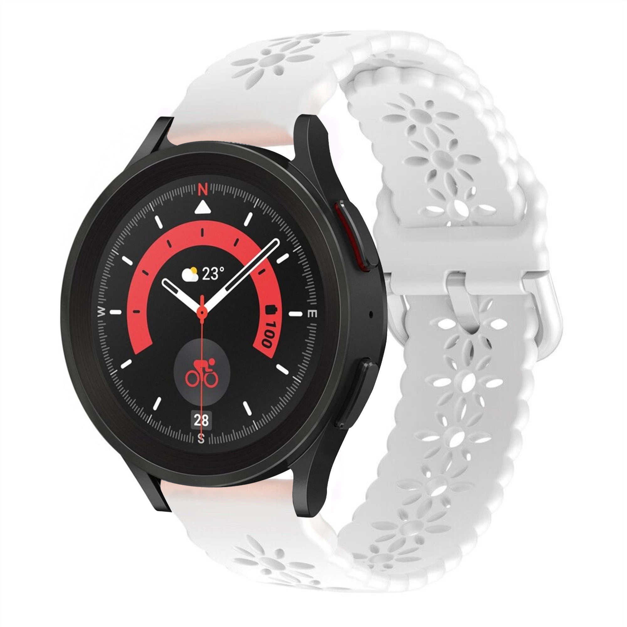 Patterned Silicone Strap, white, on a watch, 3/4 front view
