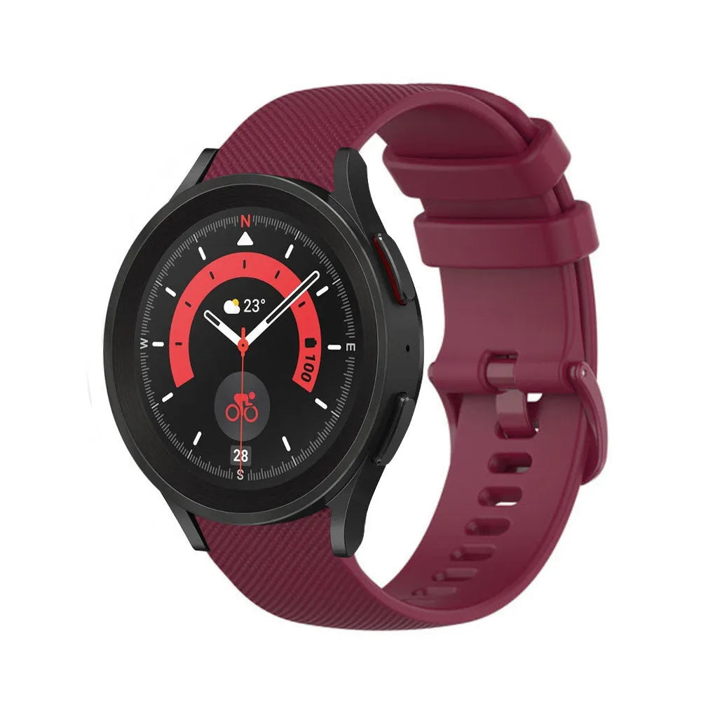 Premium Silicone Strap, dark red, on a watch, 3/4 front view