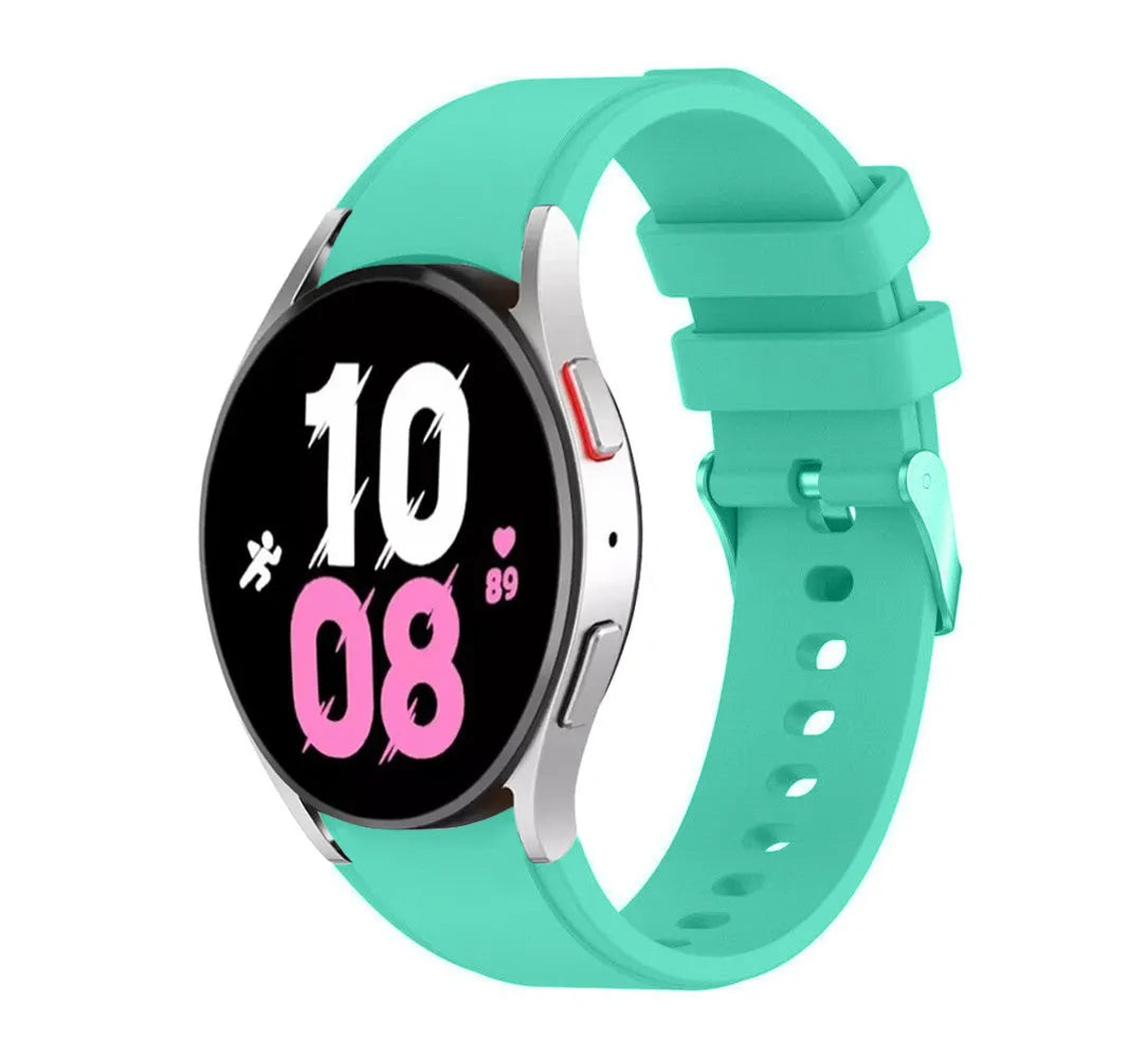 Silicone Strap 'Perfect Fit', aqua, on a watch, 3/4 front view