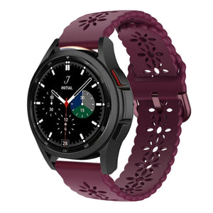 Patterned Silicone Strap, burgundy, on a watch, 3/4 front view
