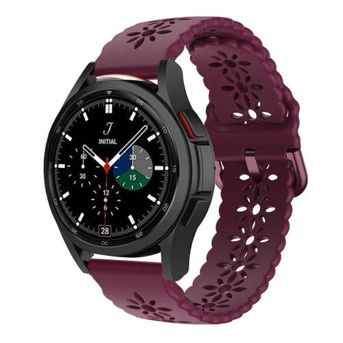 Patterned Silicone Strap, burgundy, on a watch, 3/4 front view
