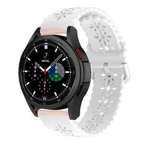 Patterned Silicone Strap, white, on a watch, 3/4 front view