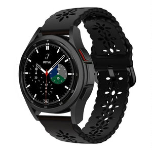 Patterned Silicone Strap, black, on a watch, 3/4 front view