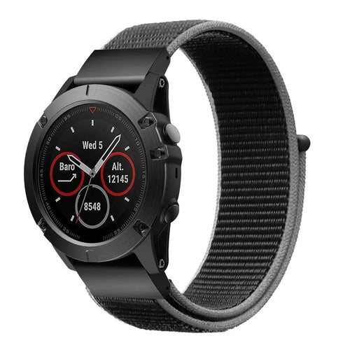 Nylon Strap, charcoal, on a watch, 3/4 front view