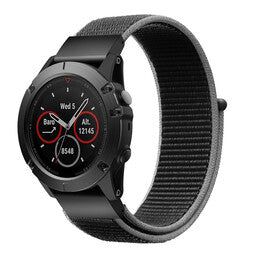 Nylon Strap, charcoal, on a watch, 3/4 front view