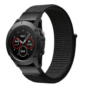 Nylon Strap, black, on a watch, 3/4 front view