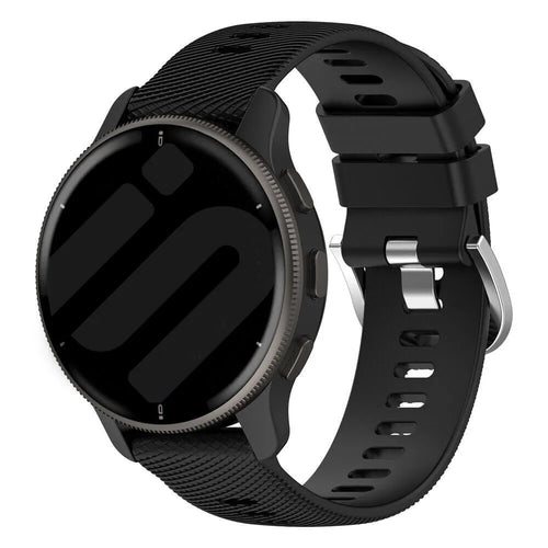 Silicone Strap, black, on a watch, 3/4 front view