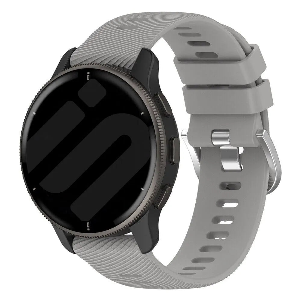 Silicone Strap, light grey, on a watch, 3/4 front view
