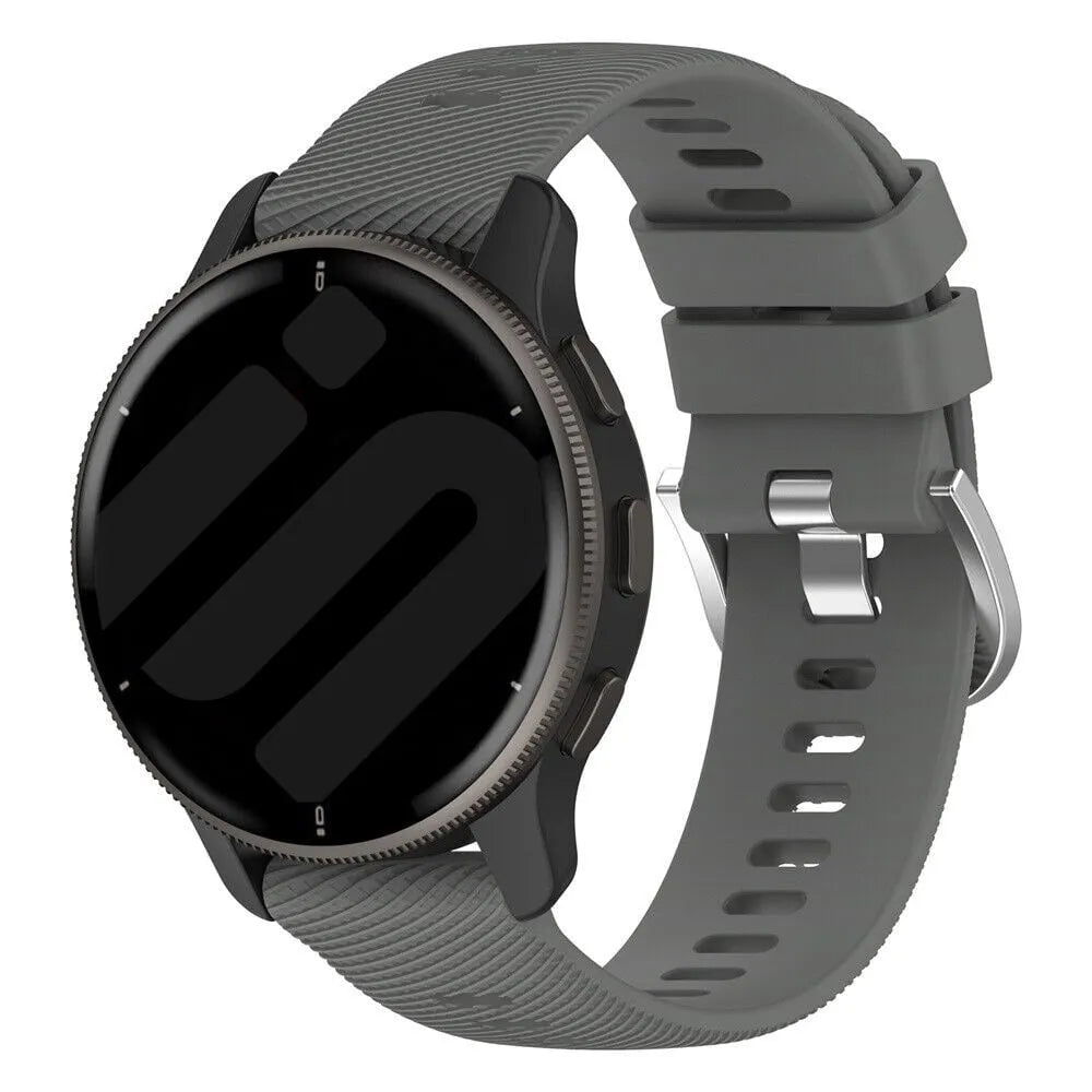 Silicone Strap, dark grey, on a watch, 3/4 front view