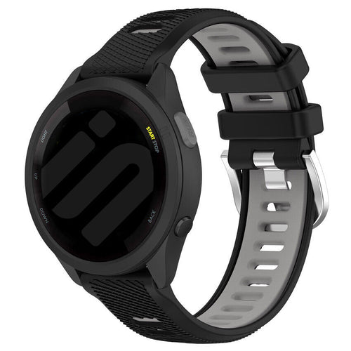 Silicone Buckled Sport Strap, black/grey, on a watch, 3/4 front view