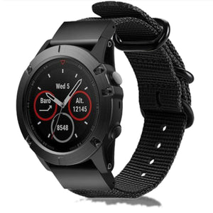 Nylon Buckle Strap, black, on a watch, 3/4 front view
