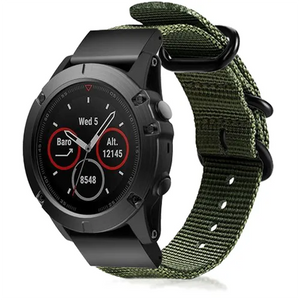 Nylon Buckle Strap, green, on a watch, 3/4 front view
