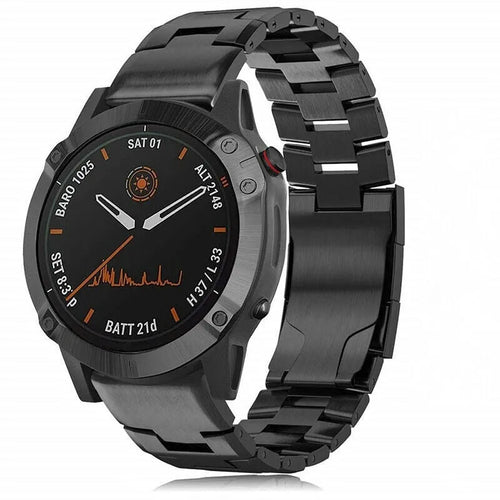 Titanium Strap, black, on a watch, 3/4 front view