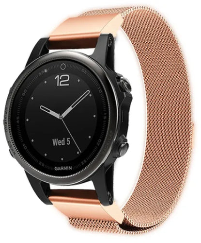 Milanese Strap, rose gold, on a watch, 3/4 front view