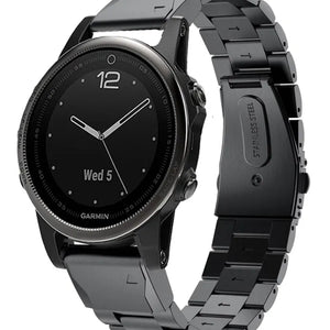 Steel Strap, black, on a watch, 3/4 front view