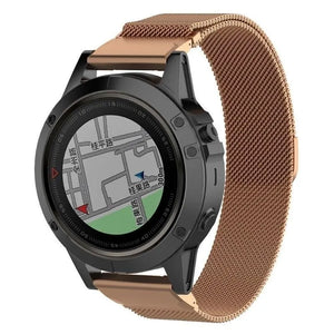 Milanese Strap, rose gold, on a watch, 3/4 front view