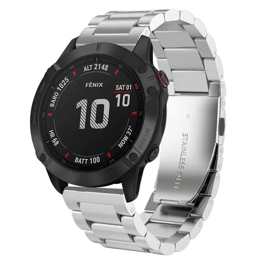 Steel Strap, silver, on a watch, 3/4 front view