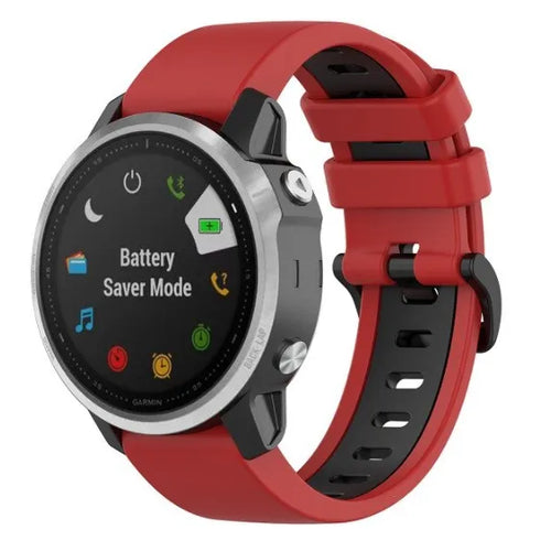 Silicone Sport Buckle Strap, red/black, on a watch, 3/4 front view