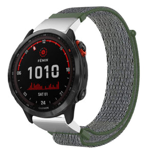 Nylon Strap, olive green, on a watch, 3/4 front view