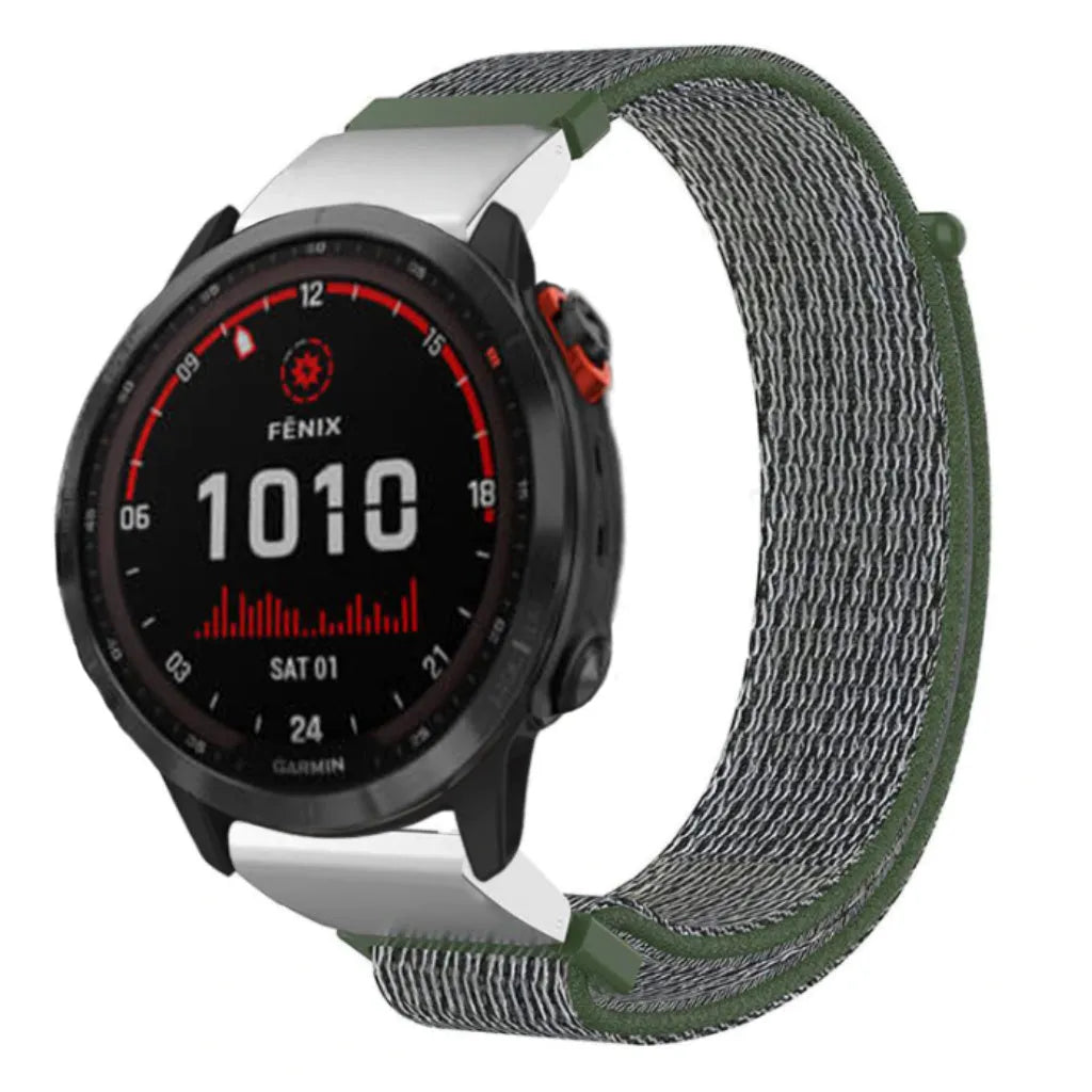 Nylon Strap, olive green, on a watch, 3/4 front view