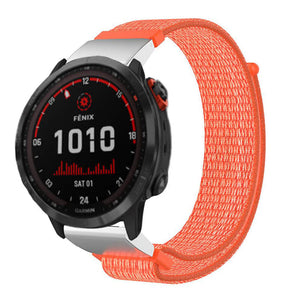 Nylon Strap, orange, on a watch, 3/4 front view