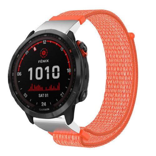 Nylon Strap, orange, on a watch, 3/4 front view