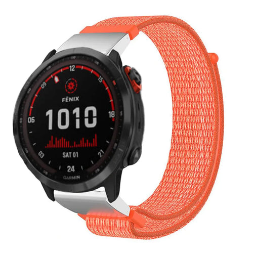 Nylon Strap, orange, on a watch, 3/4 front view