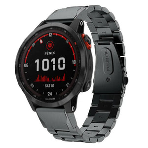 Steel Strap, black, on a watch, 3/4 front view