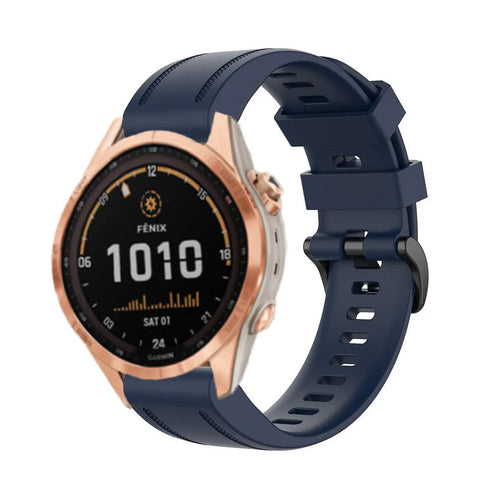 Silicone Strap, dark blue, on a watch, 3/4 front view