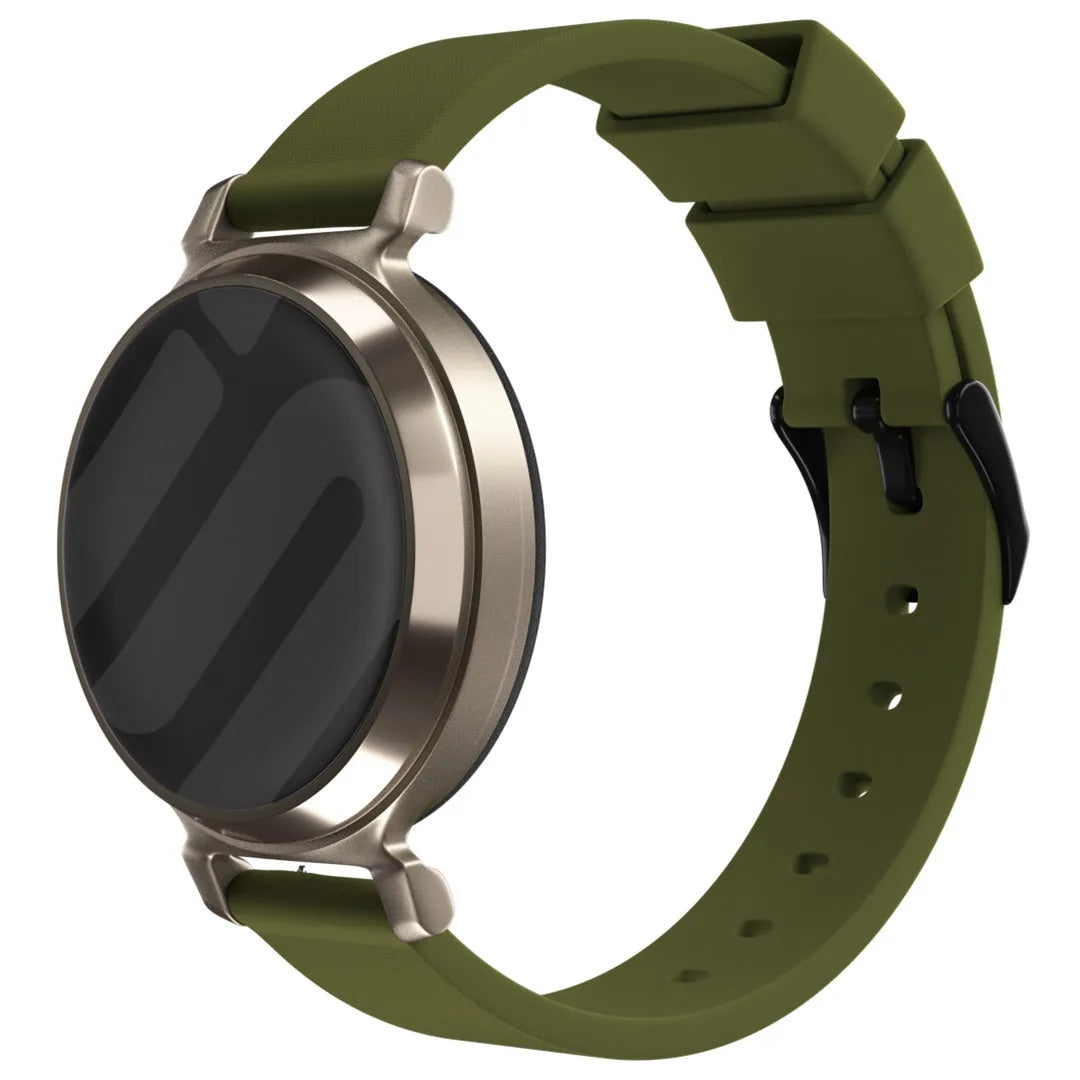 Luxury Silicone Strap, green, on a watch, 3/4 front view