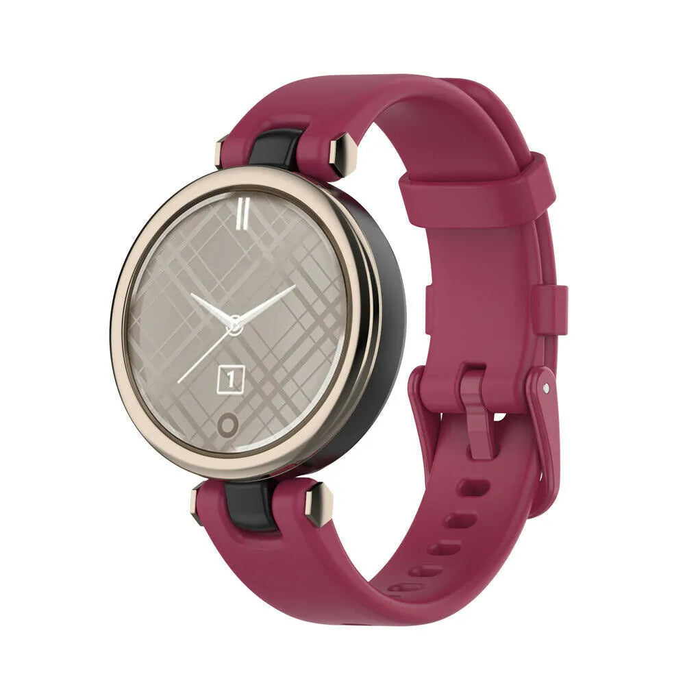 Silicone Strap, burgundy, on a watch, 3/4 front view